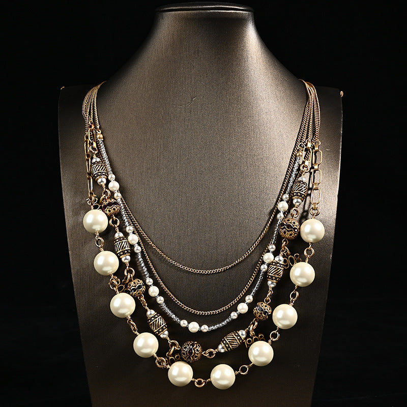 Vintage Cascade Mixed-Metal Pearl Collar