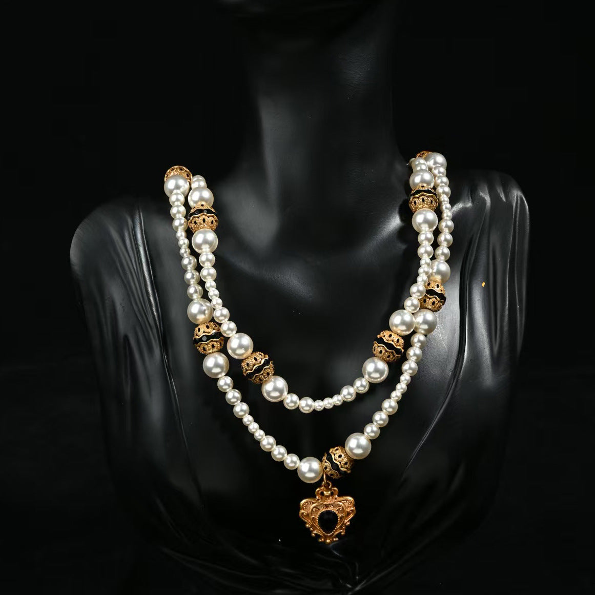Midnight Crest Layered Pearl Necklace