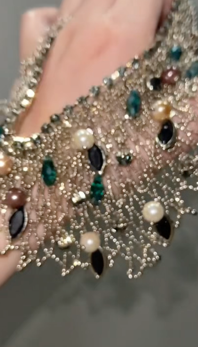 Metallic Lace & Jewel Statement Collar