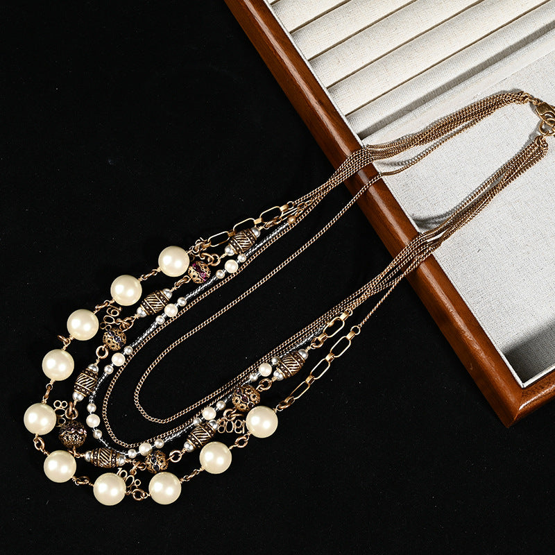 Vintage Cascade Mixed-Metal Pearl Collar
