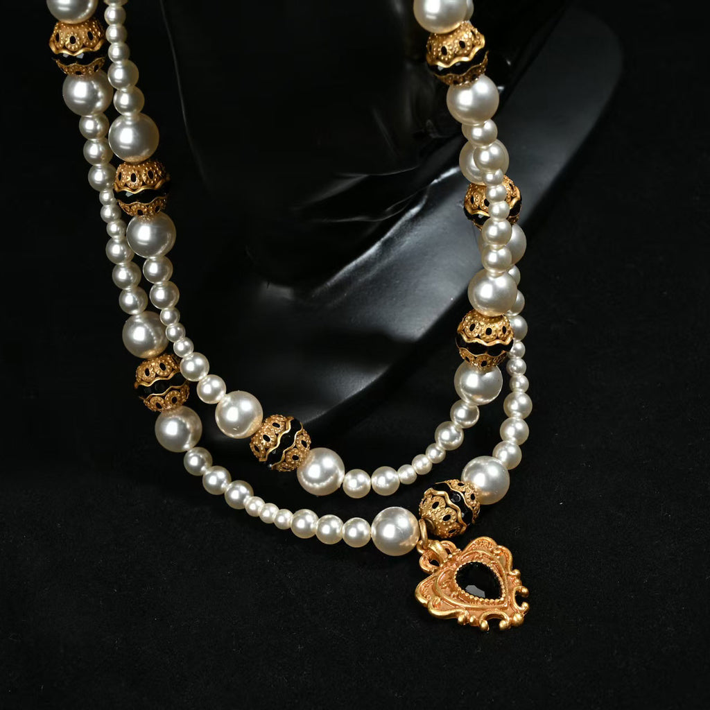 Midnight Crest Layered Pearl Necklace