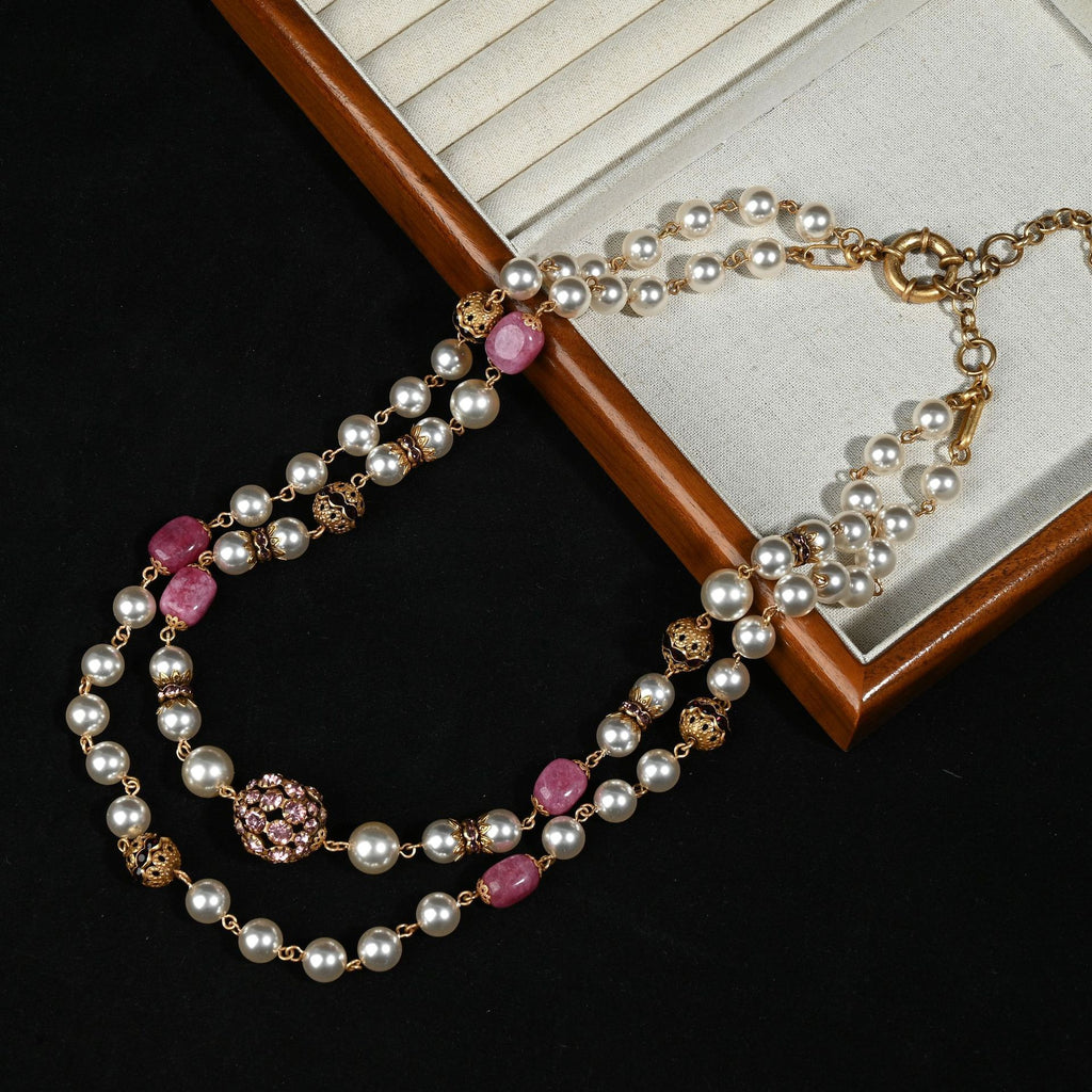 Vintage Rose Pearl Layered Necklace