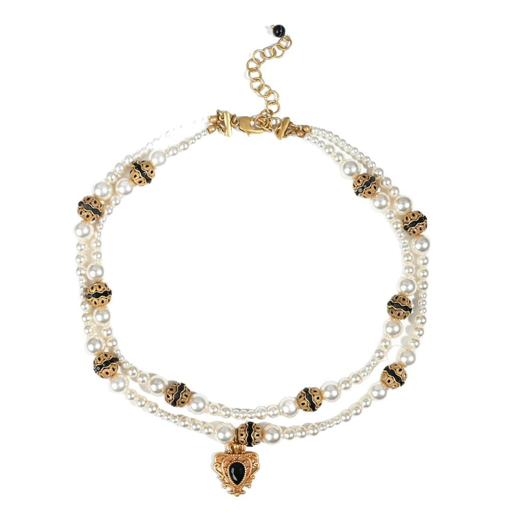 Midnight Crest Layered Pearl Necklace