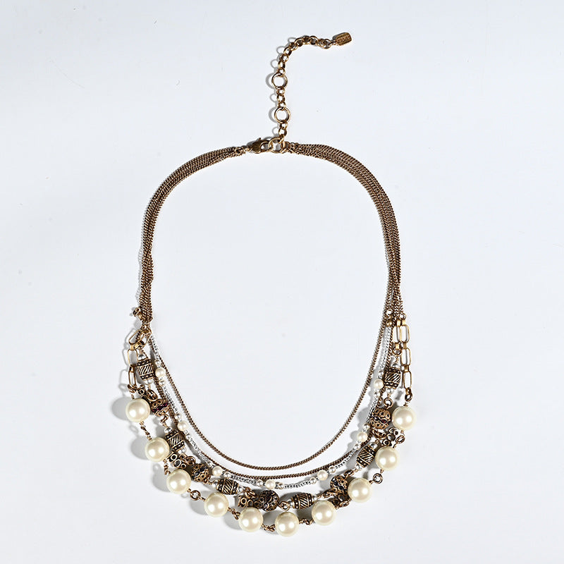 Vintage Cascade Mixed-Metal Pearl Collar