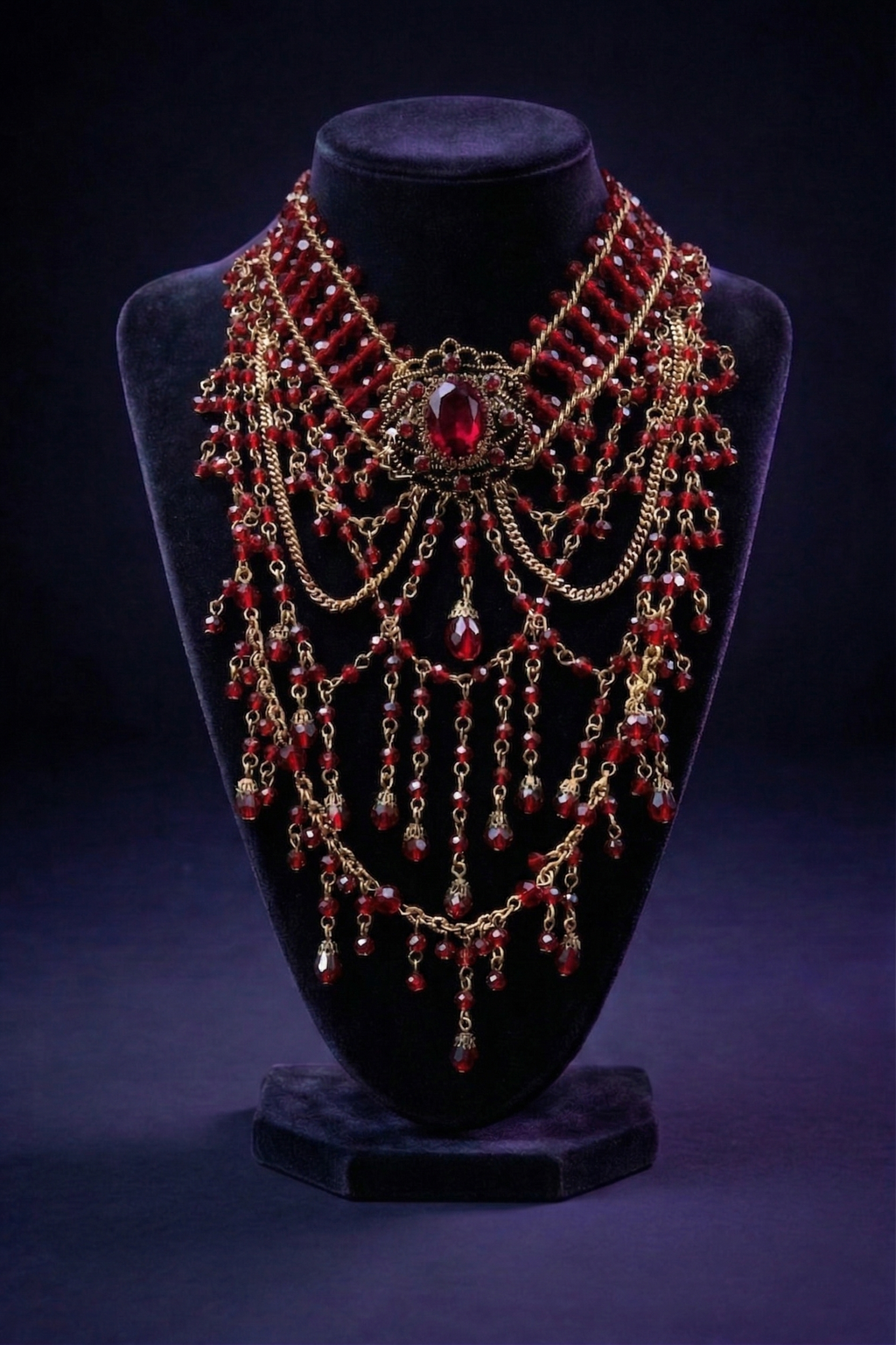 Crimson Medallion Statement Necklace