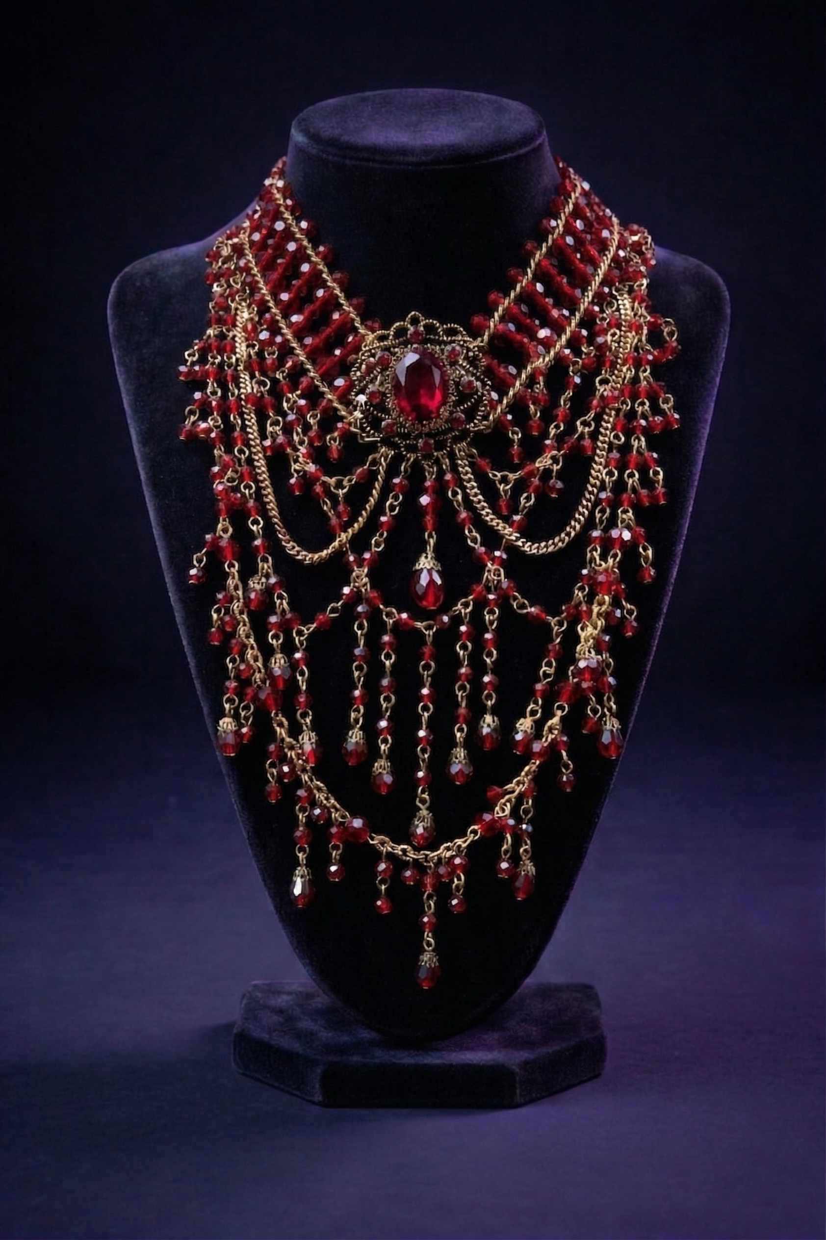 Crimson Medallion Statement Necklace