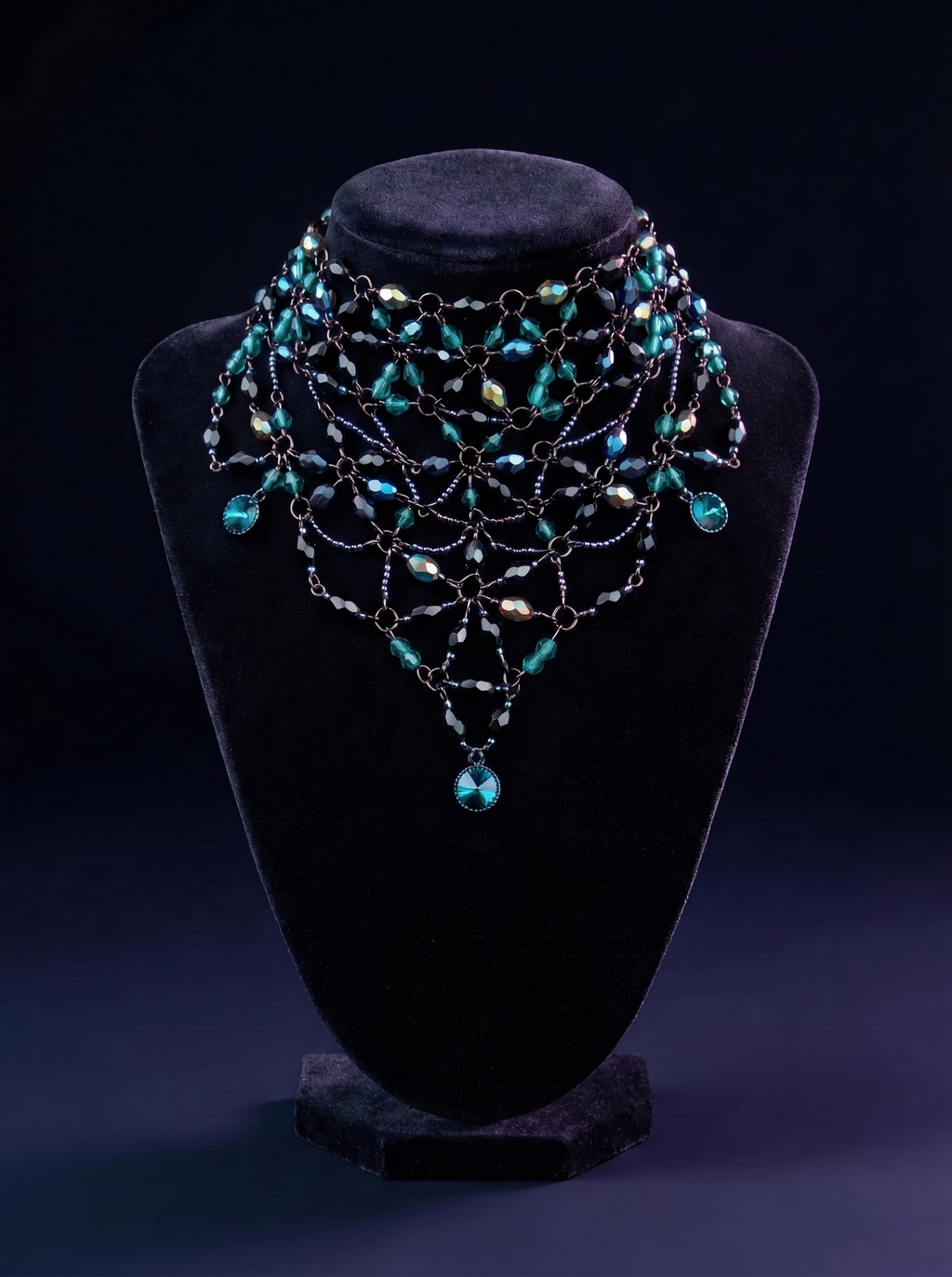 Obsidian & Teal Woven Lace Collar