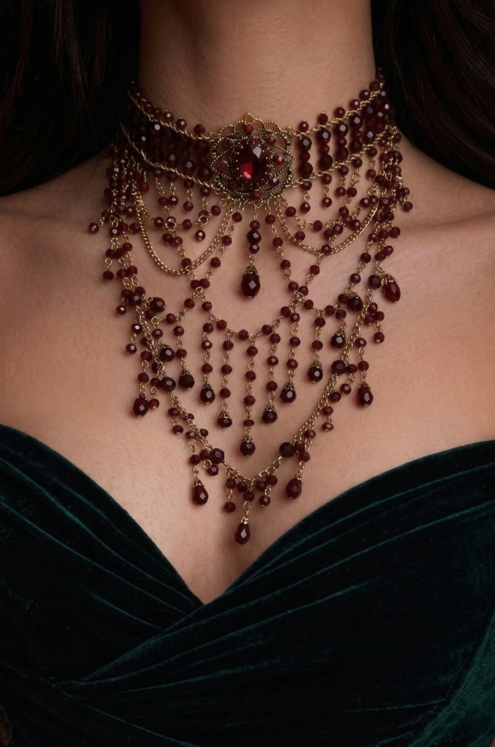 Crimson Medallion Statement Necklace