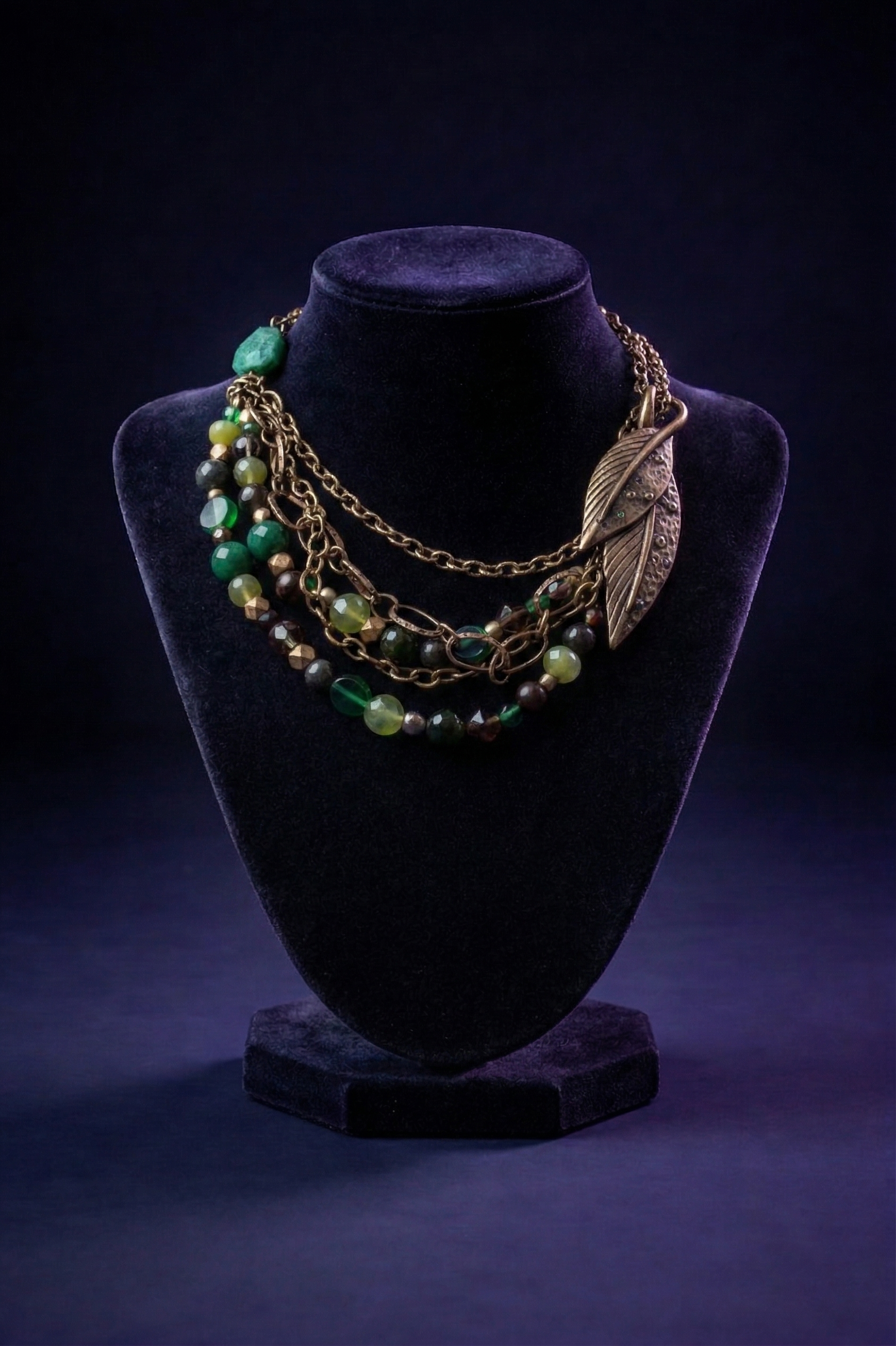 Gilded Foliage Asymmetrical Layered Necklace