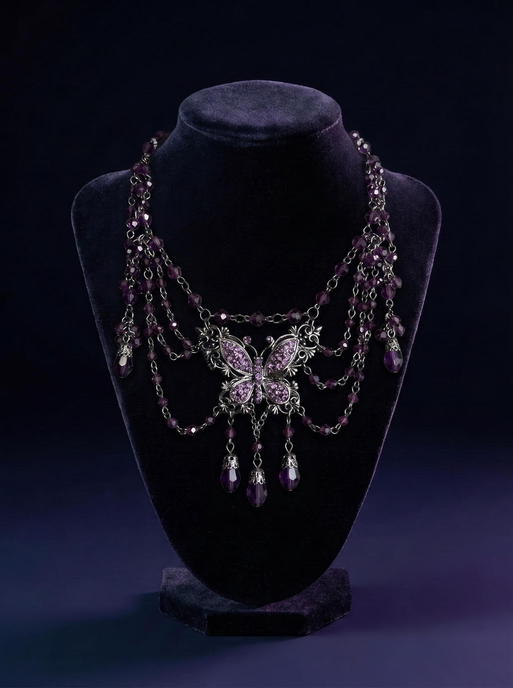 Midnight Amethyst Butterfly Choker
