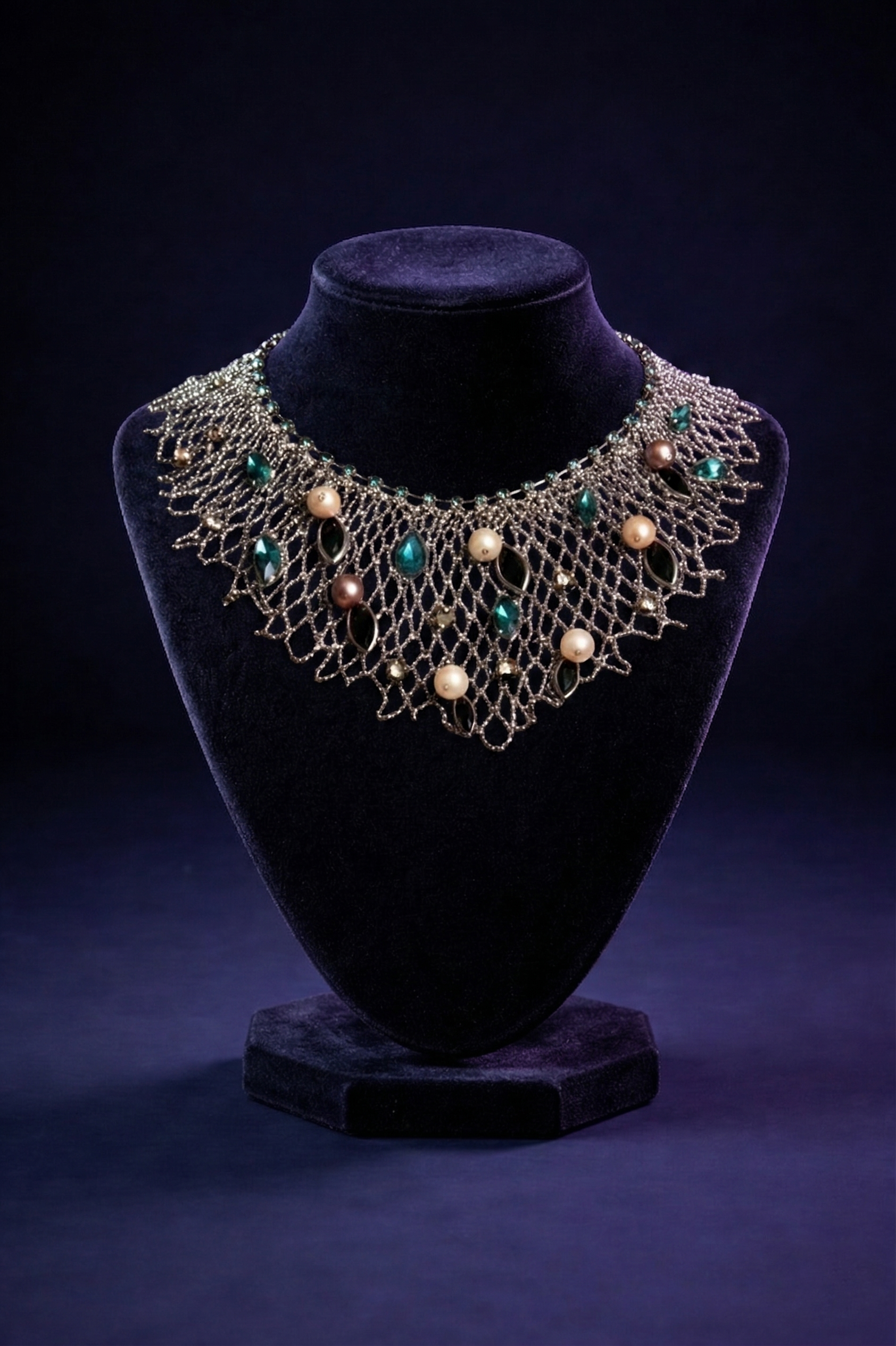 Metallic Lace & Jewel Statement Collar