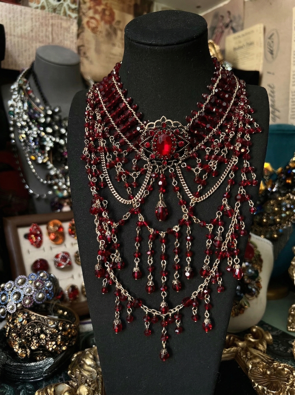 Crimson Medallion Statement Necklace