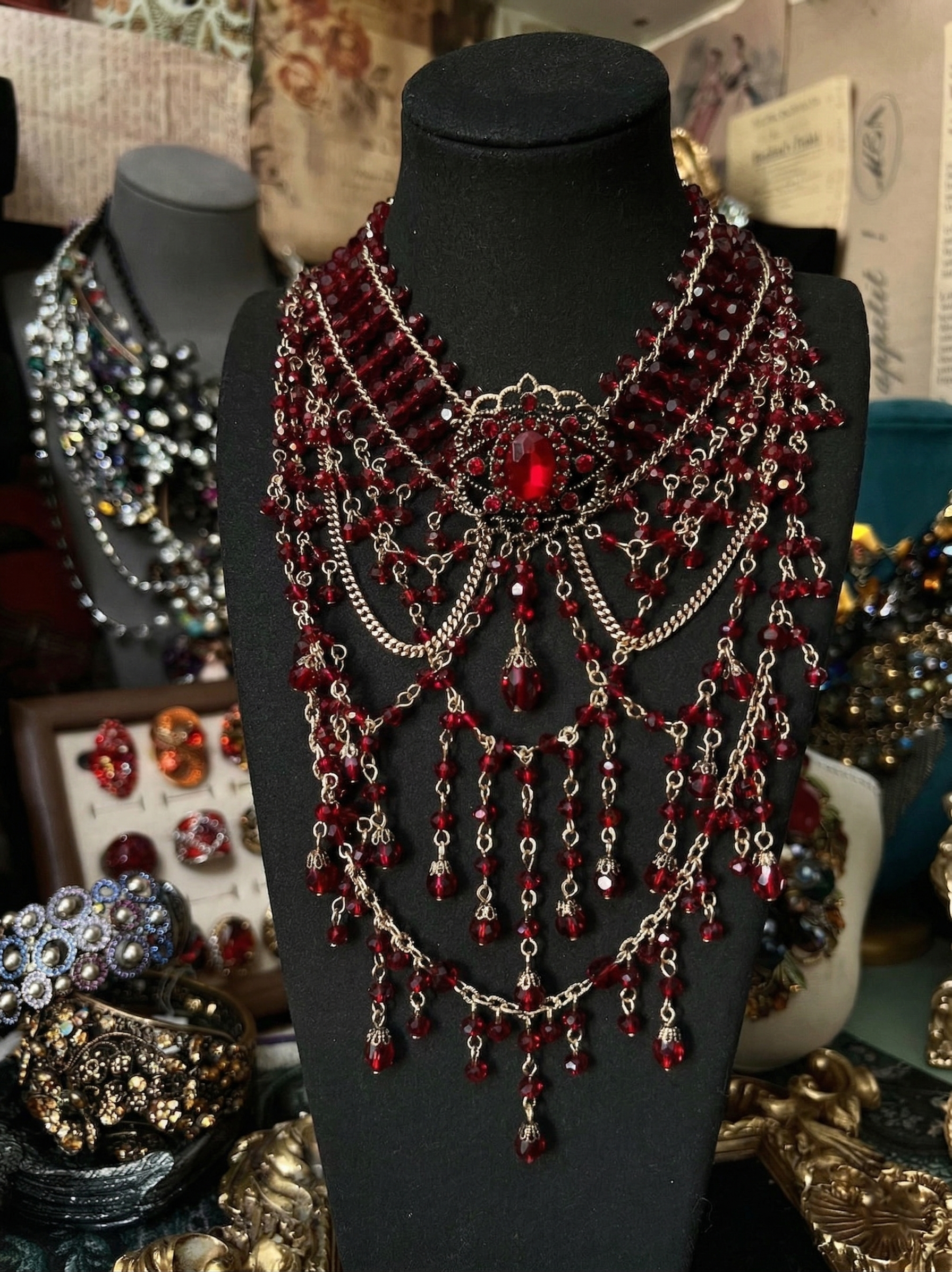 Crimson Medallion Statement Necklace