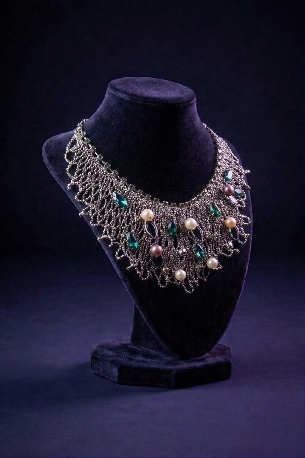 Metallic Lace & Jewel Statement Collar