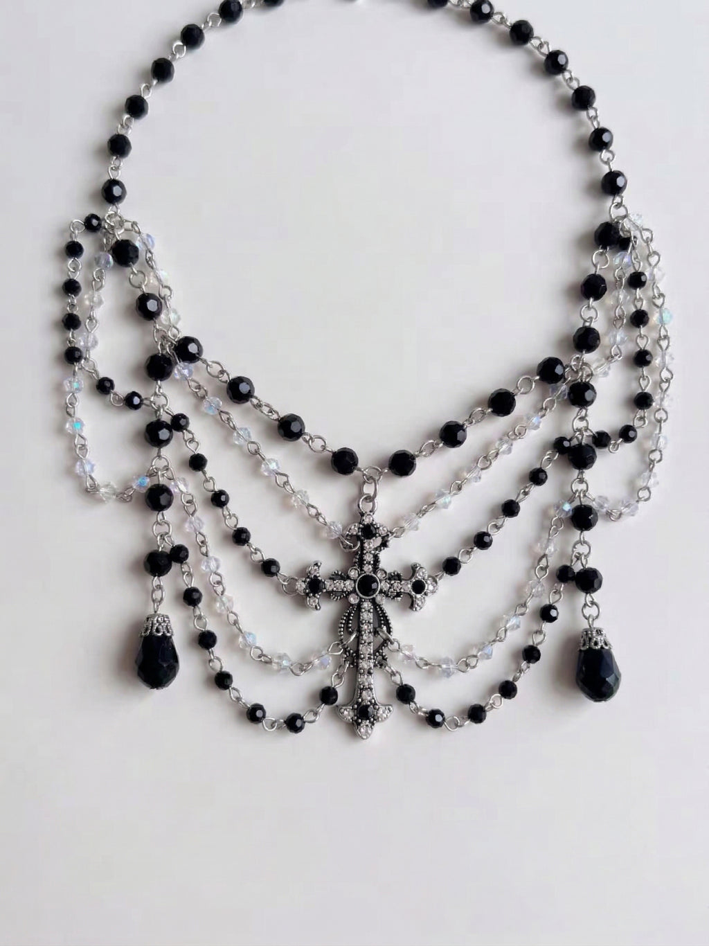 Obsidian Cross Filigree Draped Choke