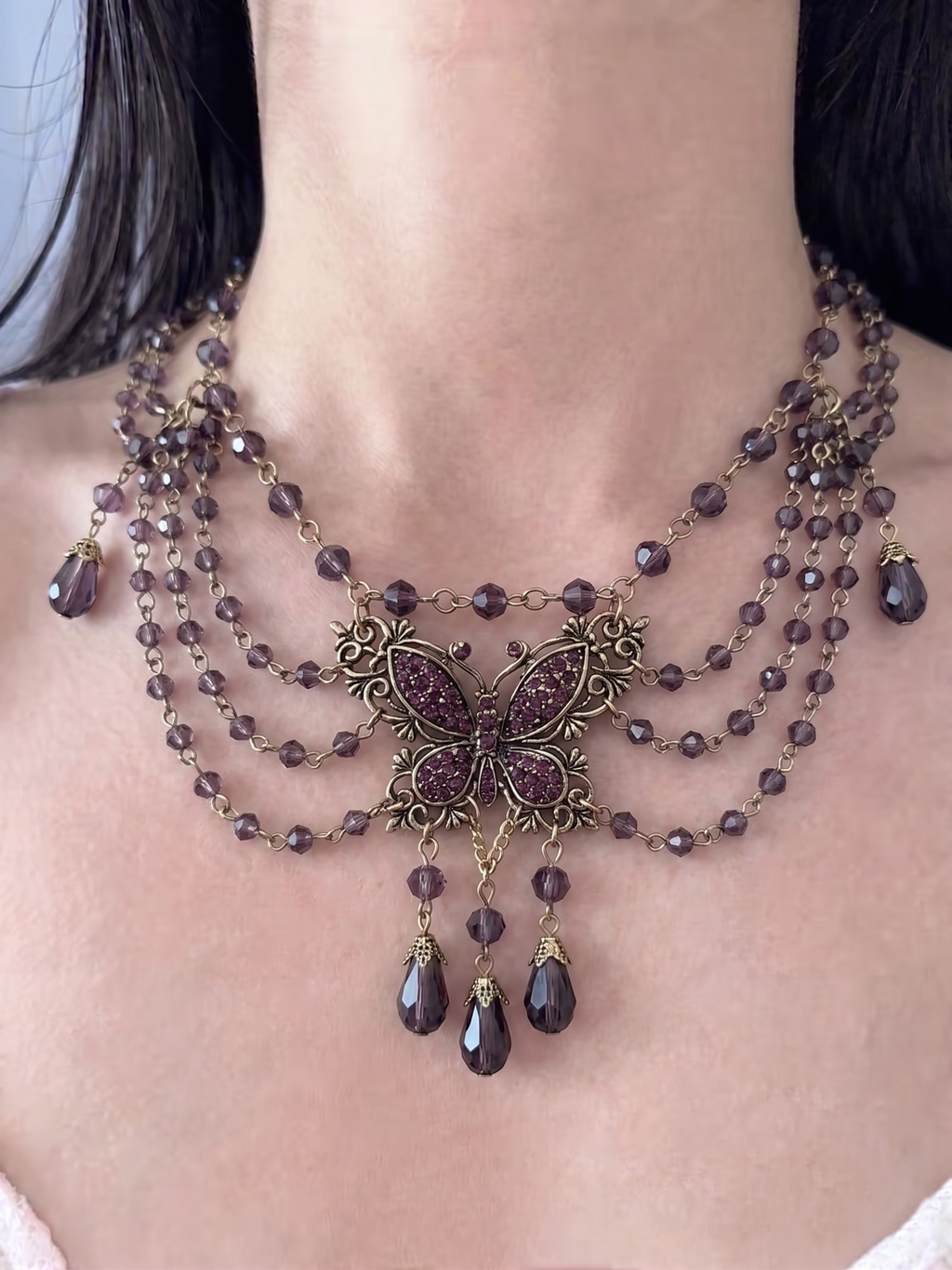 Midnight Amethyst Butterfly Choker