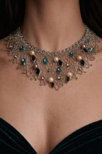 Metallic Lace & Jewel Statement Collar