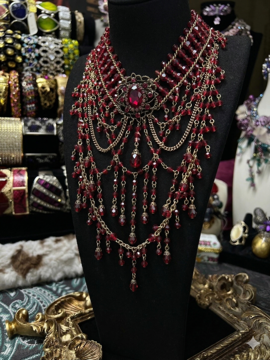 Crimson Medallion Statement Necklace