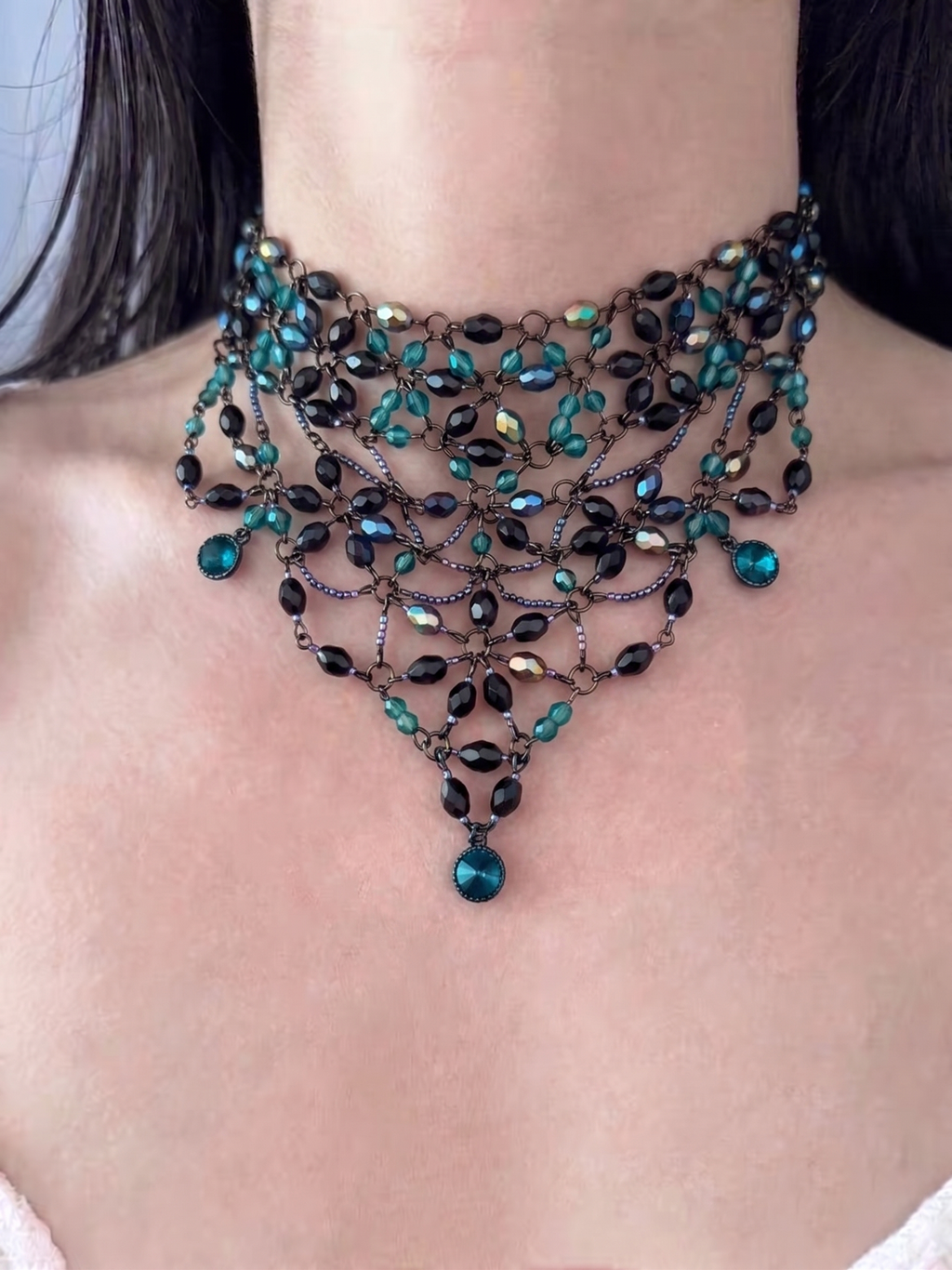 Obsidian & Teal Woven Lace Collar