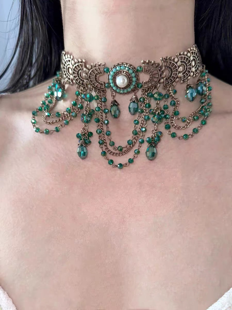 Vintage Forest Filigree Tassel Choker