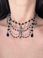 Obsidian Cross Filigree Draped Choke