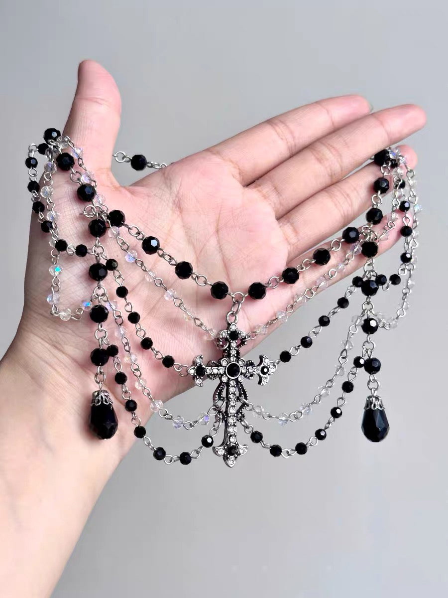 Obsidian Cross Filigree Draped Choke