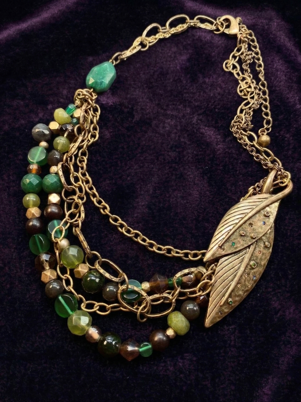 Gilded Foliage Asymmetrical Layered Necklace