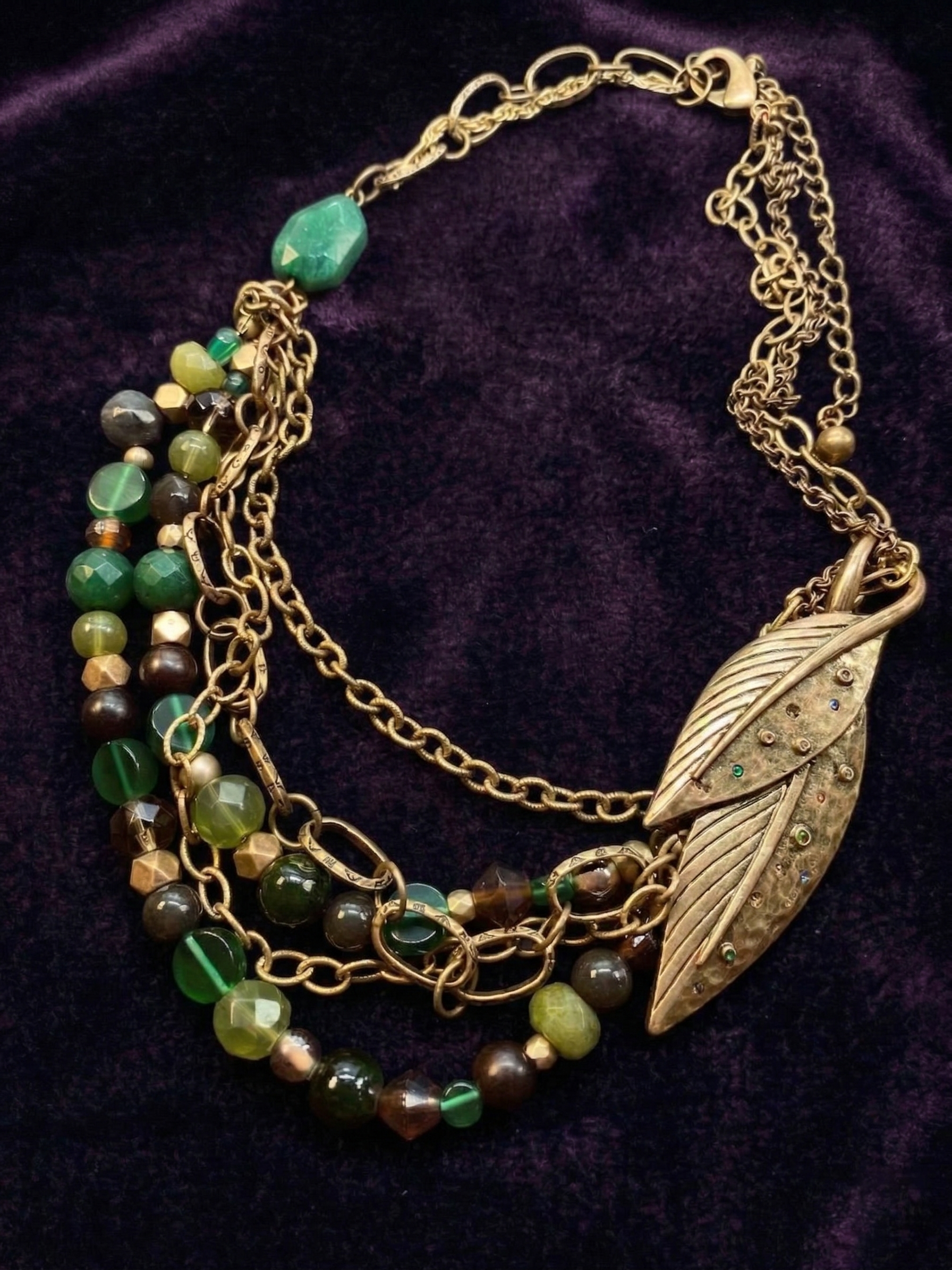 Gilded Foliage Asymmetrical Layered Necklace